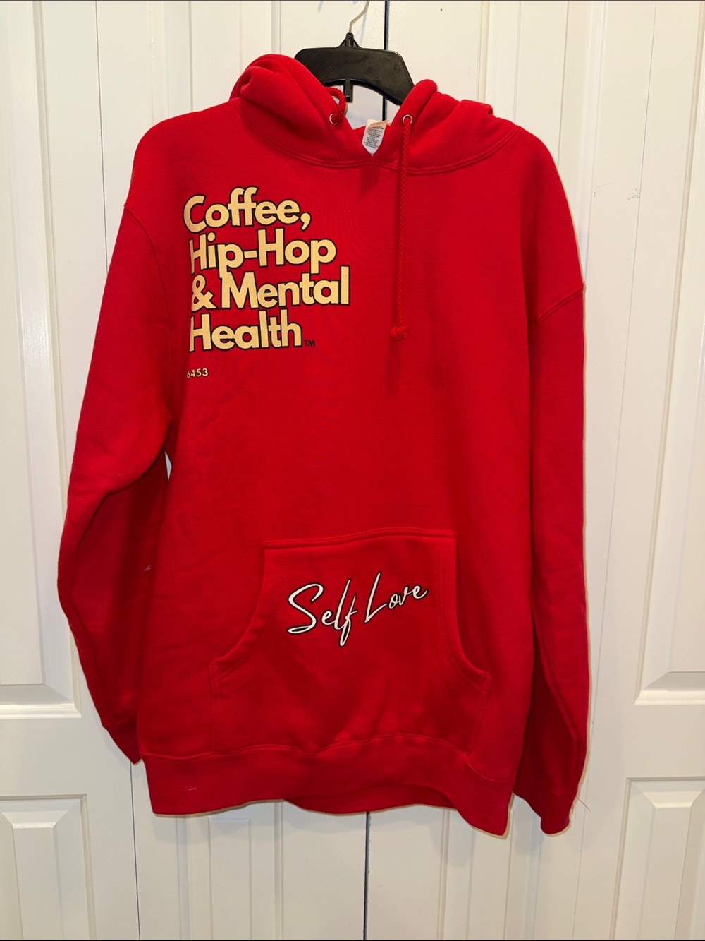 Unbranded Red Graphic Crewneck Sweatshirt - 'Coffee, Hip-Hop & Mental Health'